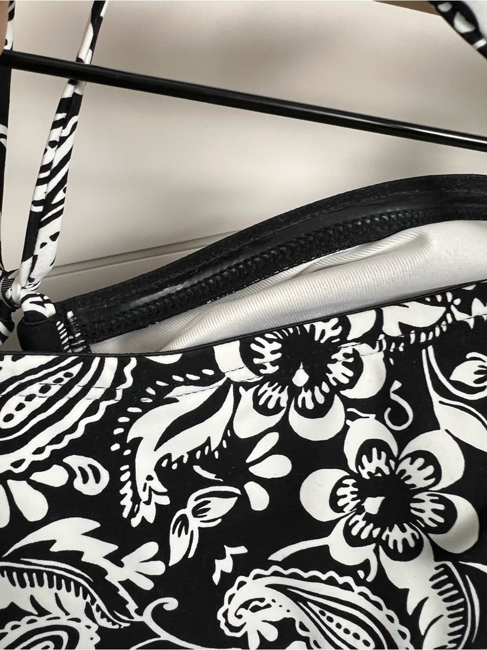 LOFT Beach Cutout Halter One Piece Swimsuit Medium Black White Floral NWT - Picture 9 of 16
